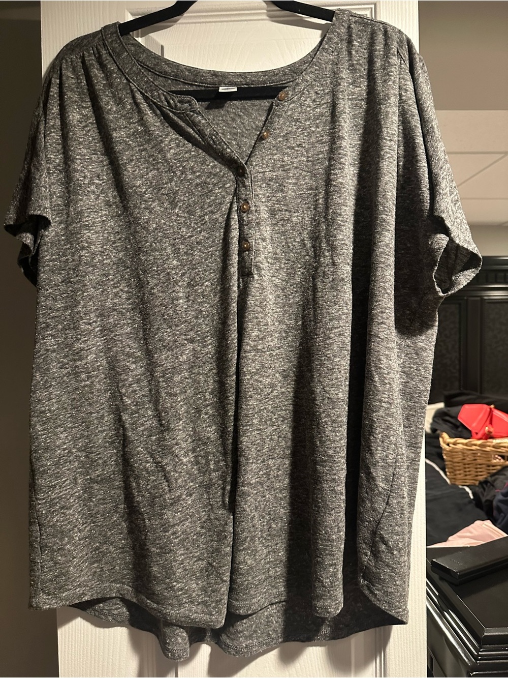 Old Navy Heather Gray Short Sleeve Henley Tee